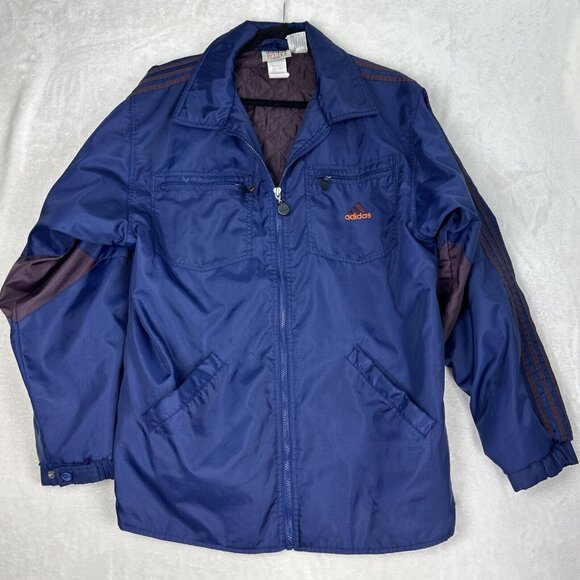 Vintage Adidas Men’s Coat Quilted Navy Blue Size Large 90s Embroidered Logo - Picture 1 of 12